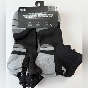 Under Armour Performance Tech 6-Pack Quarter Socks Cushioned NWT Large Unisex